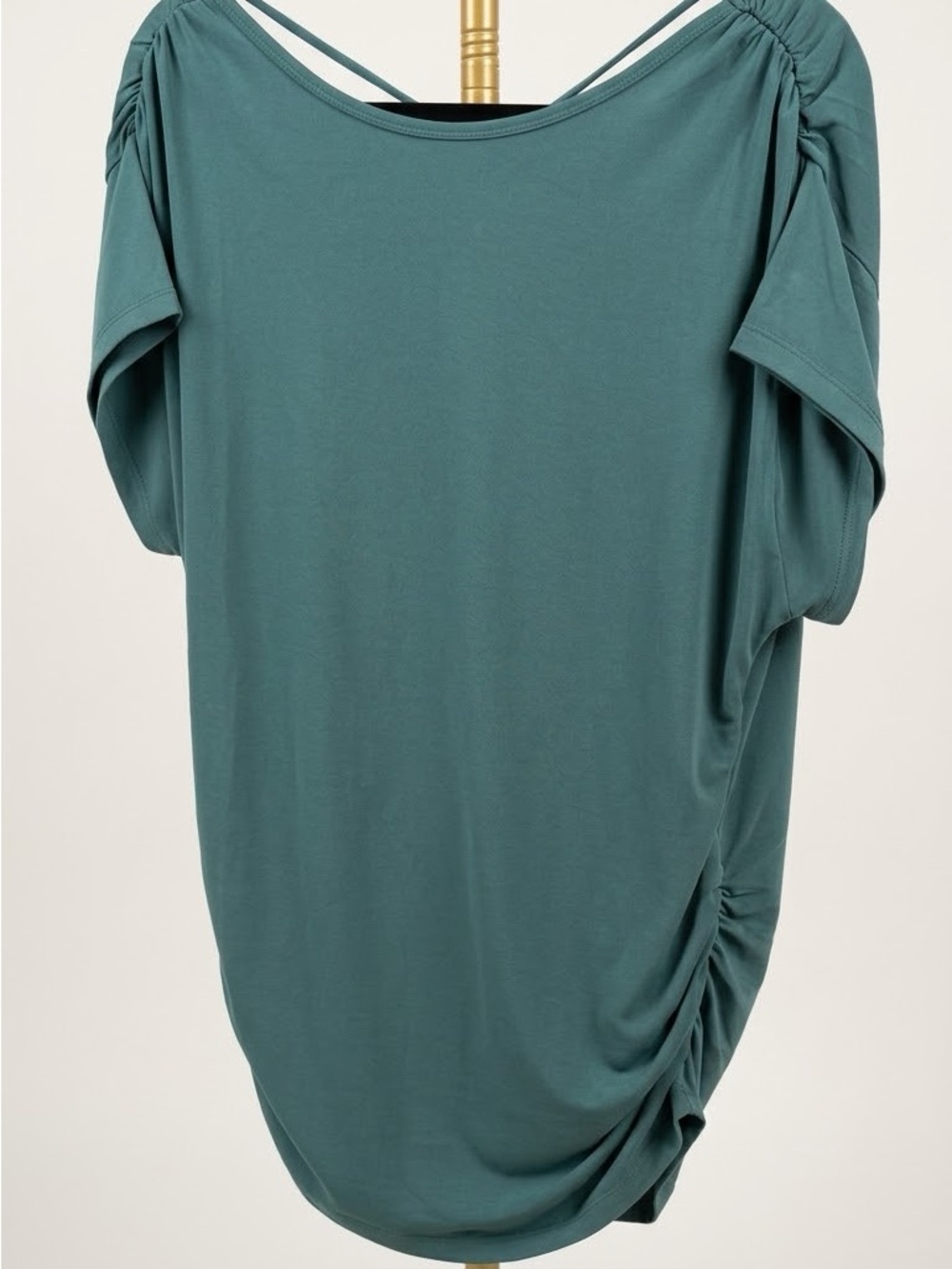 Double Zero Teal Short Sleeve Scoop Neck Top with Side Ruching